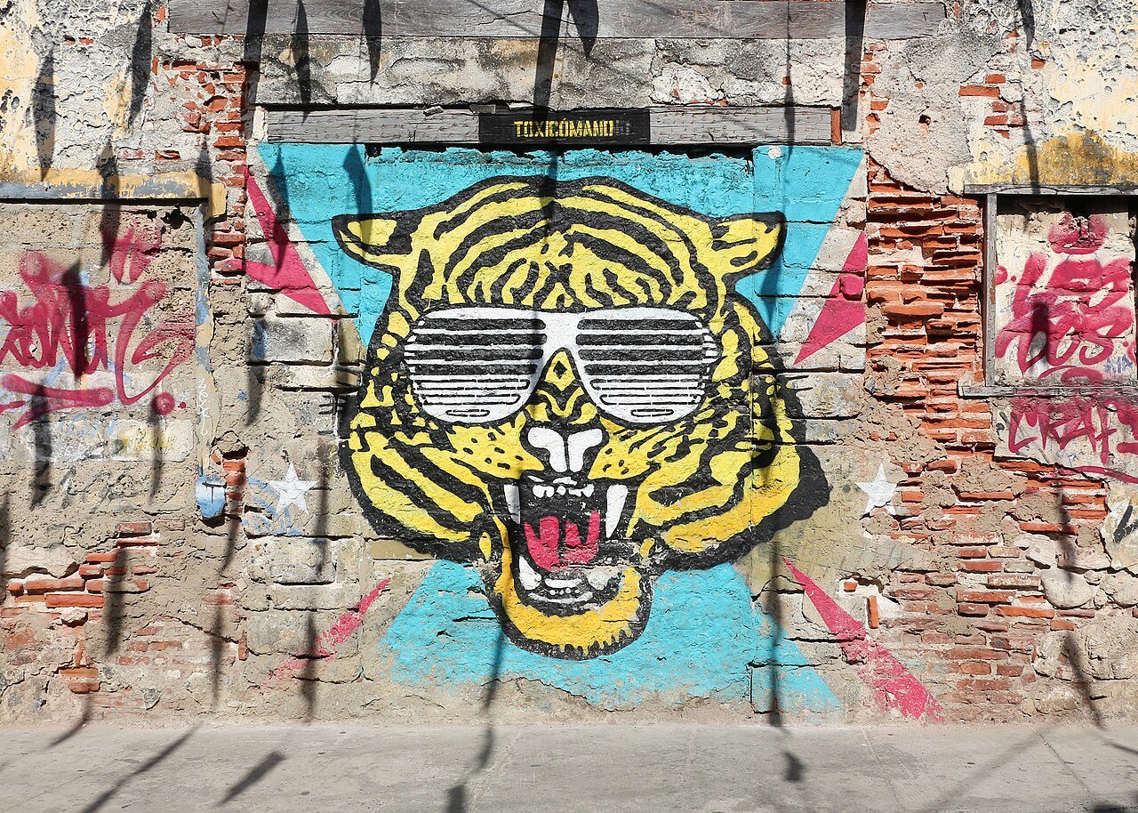 Street art on a colonial street in Getsemaní, Cartagena