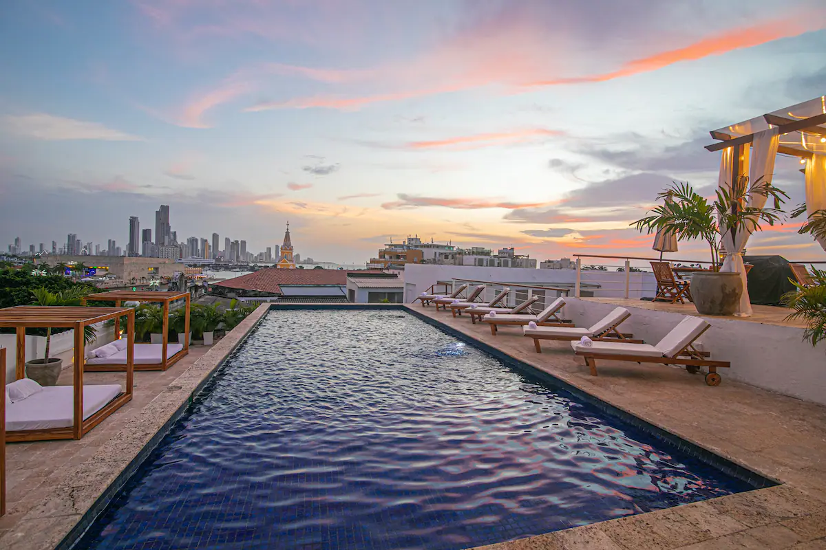 Courtyard pool at The Big House in Cartagena at sunset